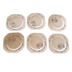 Vintage 1930s Pink Floral American Limoges Silver Moon Salad/Dessert Plates 6